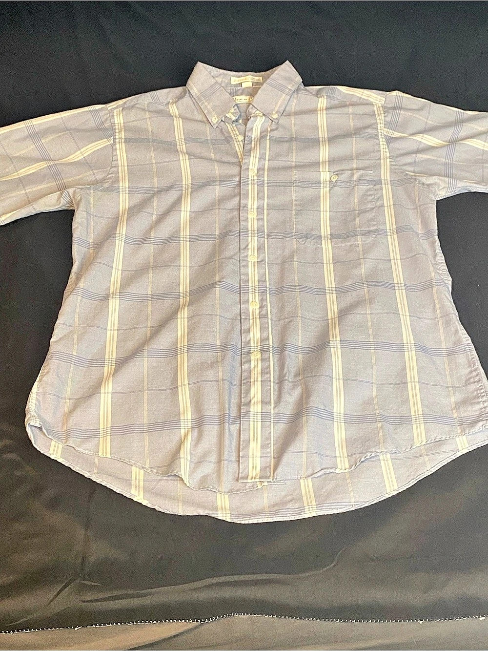 Mens Christian Dior Plaid Short Sleeve Shirt in Gray & Yellow Size L